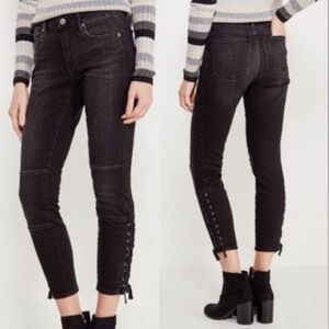 GAP Curvy True Skinny Jeans Size 27 Black Lace Up Ankle Length Cropped Denim